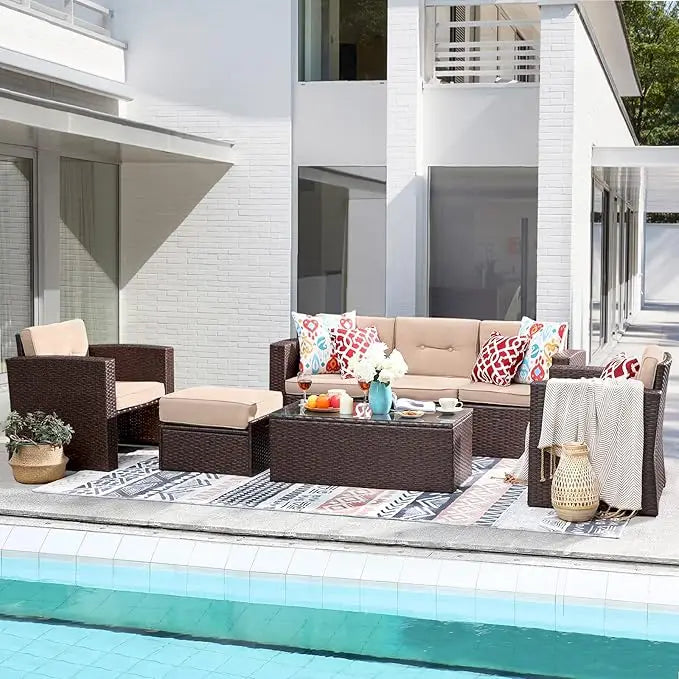 All-Weather PE Wicker Outdoor Sectional Sofa with Ottoman