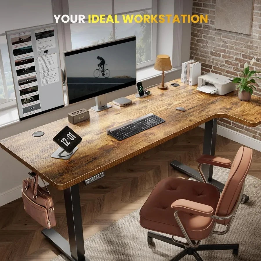 L-Shaped Electric Sit-Stand Computer Table with Memory Controller