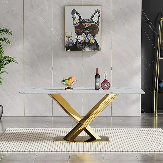 Modern Rectangular Tempered Glass Dining Table