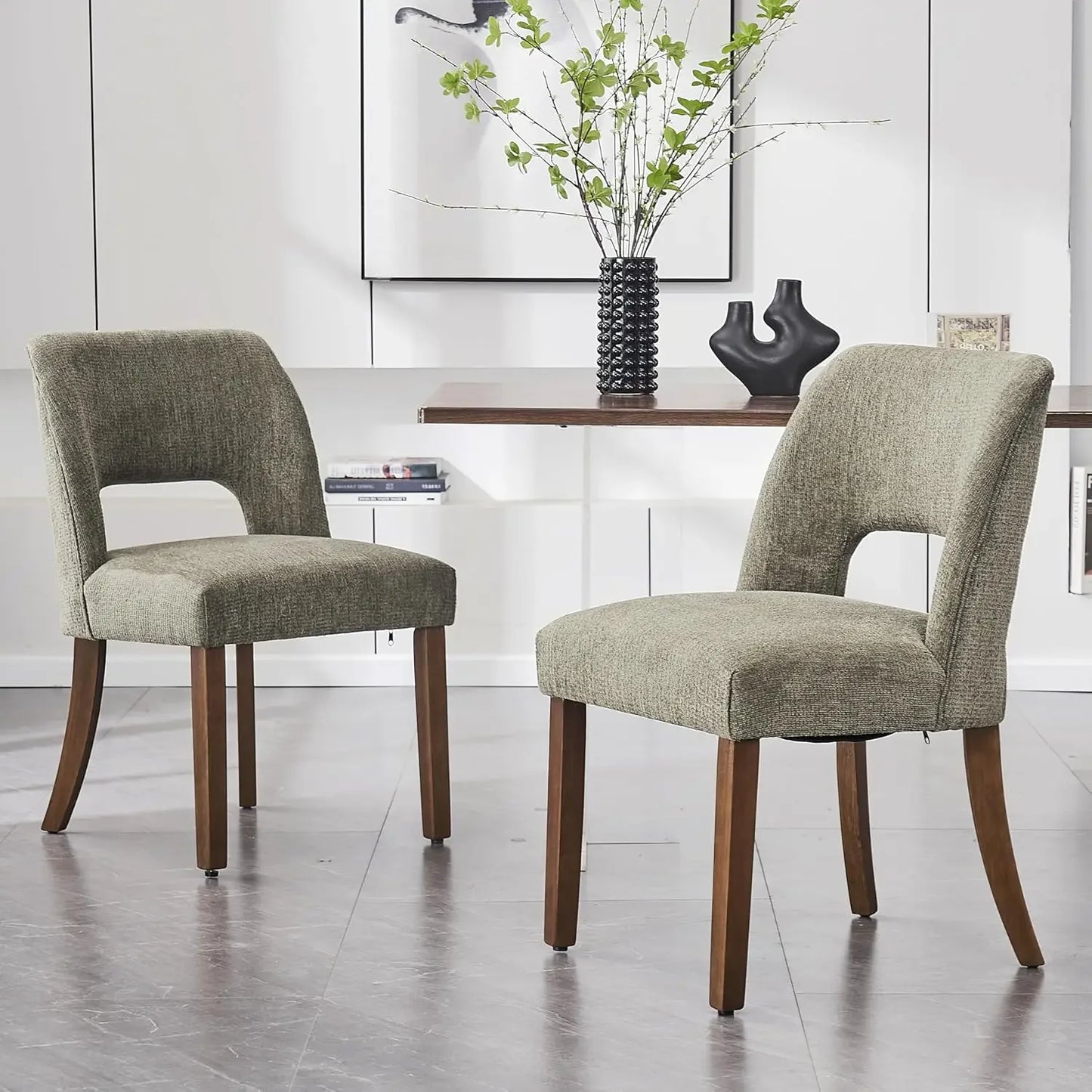 Modern Fabric Upholstered Wooden Dining Chairs Set