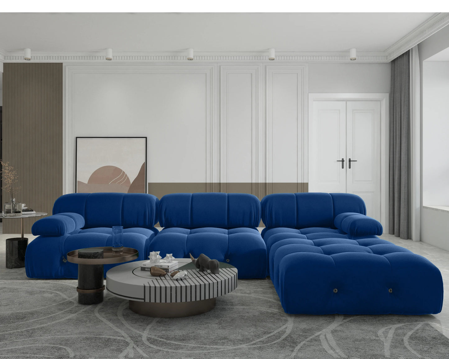 Modern L-Shaped Velvet Couch with Reversible Ottoman