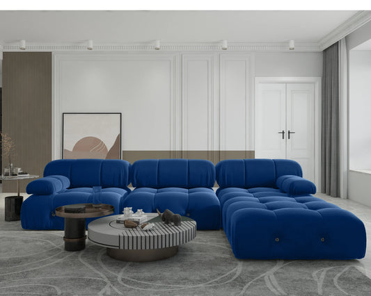 Modern L-Shaped Velvet Couch with Reversible Ottoman