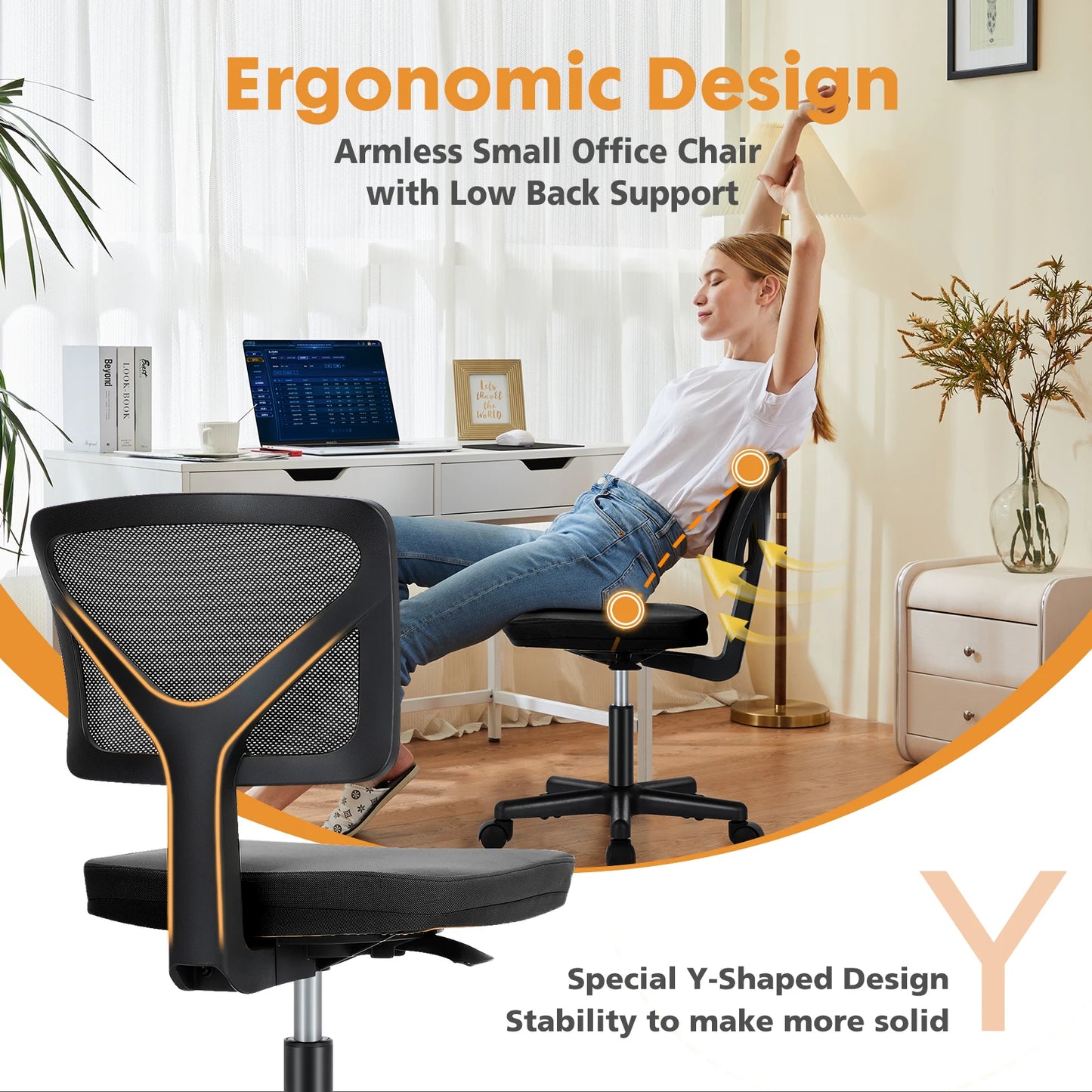 Lumbar Support Armless Office Chair