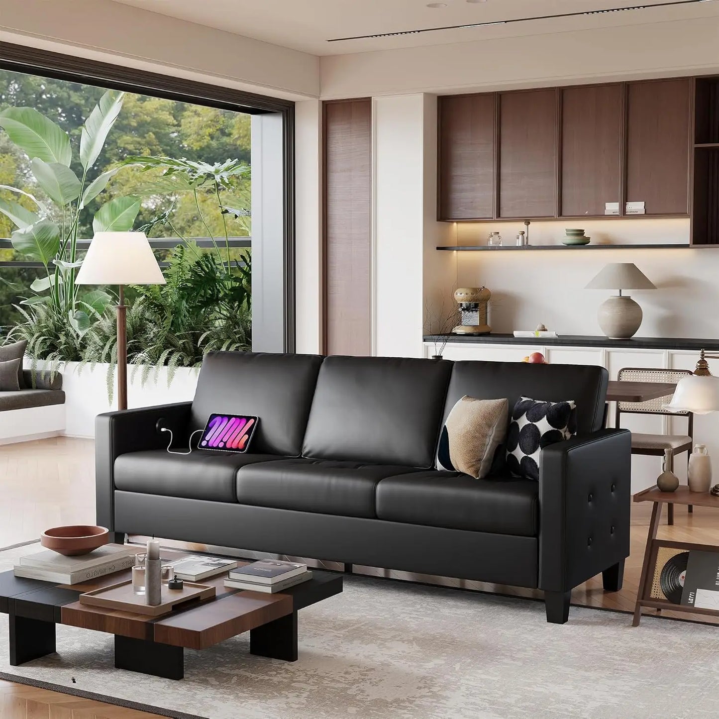 Modern Comfy Faux Leather Sofa Couch