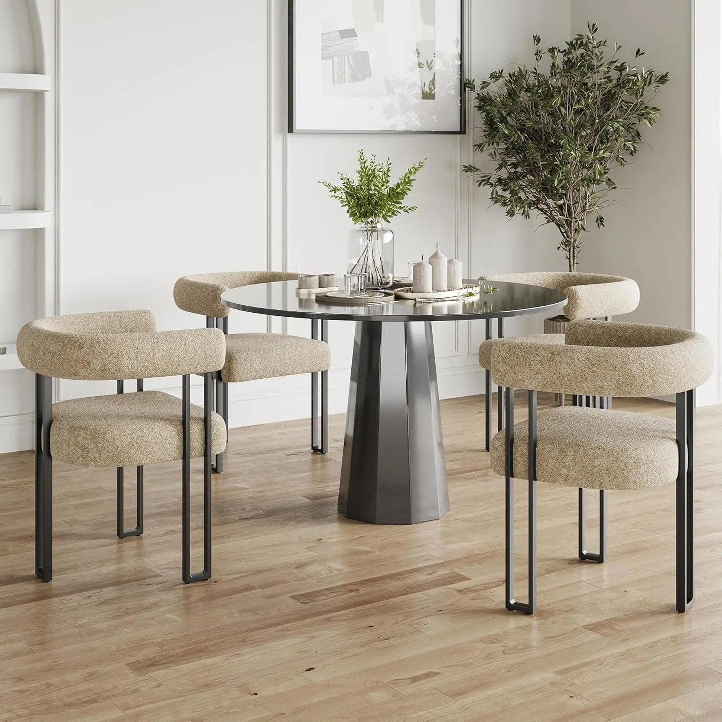 Bouclé Fabric Accent Upholstered Dining Arm Chairs