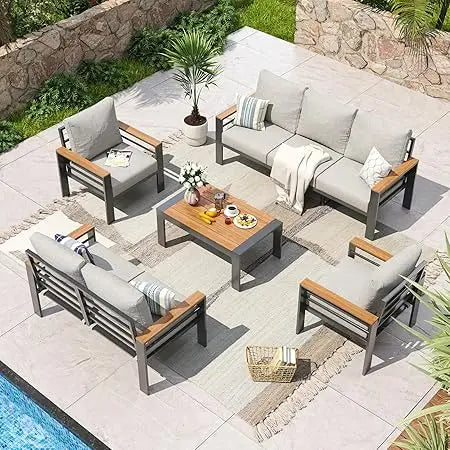 Aluminum Patio Furniture Set Sectional with Washable Thick Cushions, Coffee Table