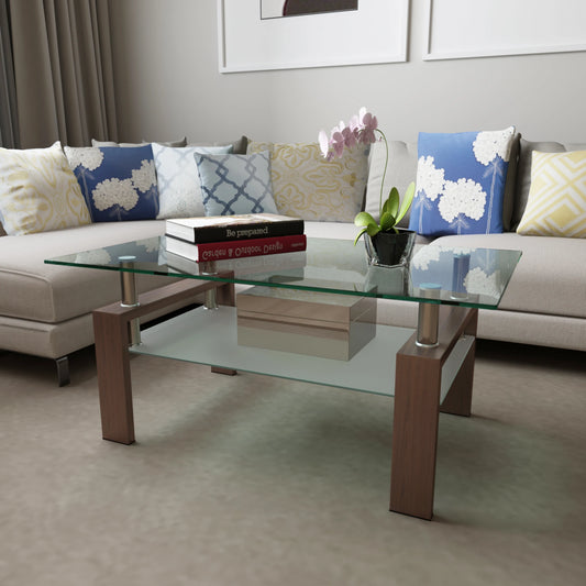 Living Room Modern Side Center Table with Black Glass