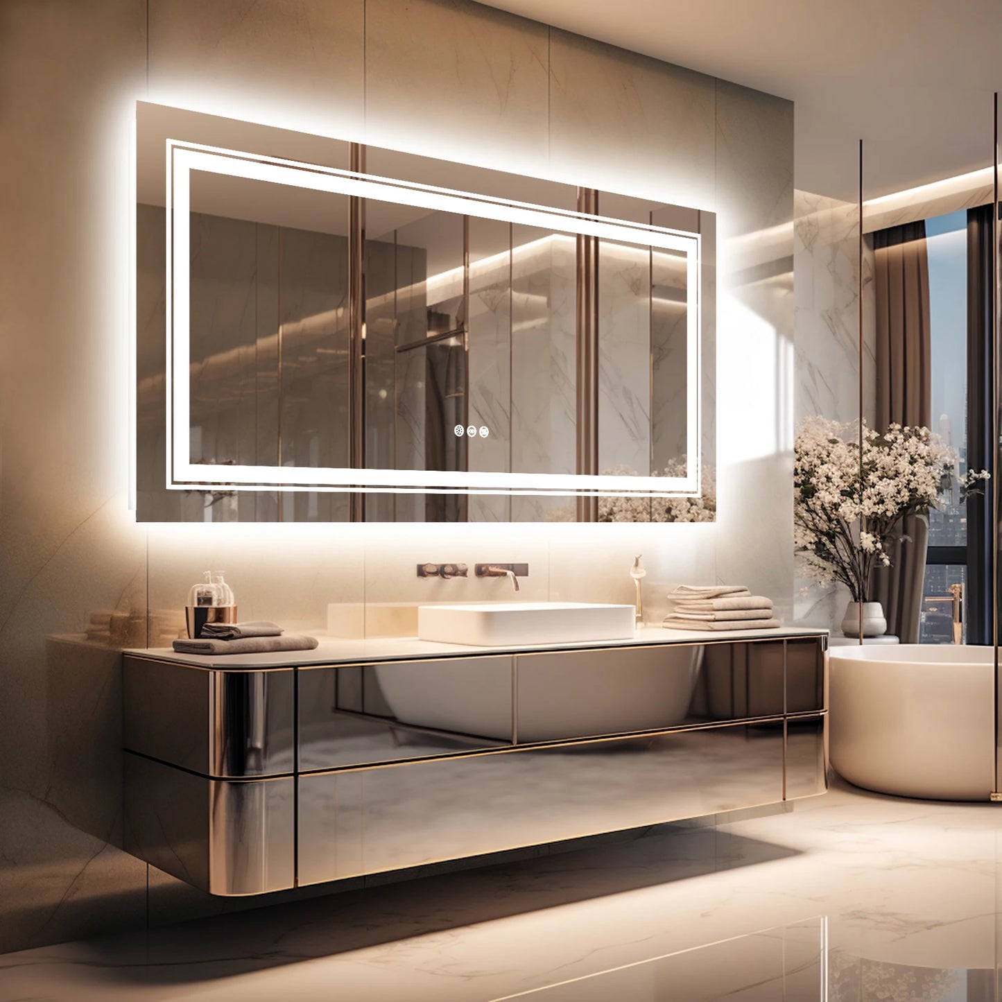 Rectangle Vanity LED Mirror with Dimmable Backlit