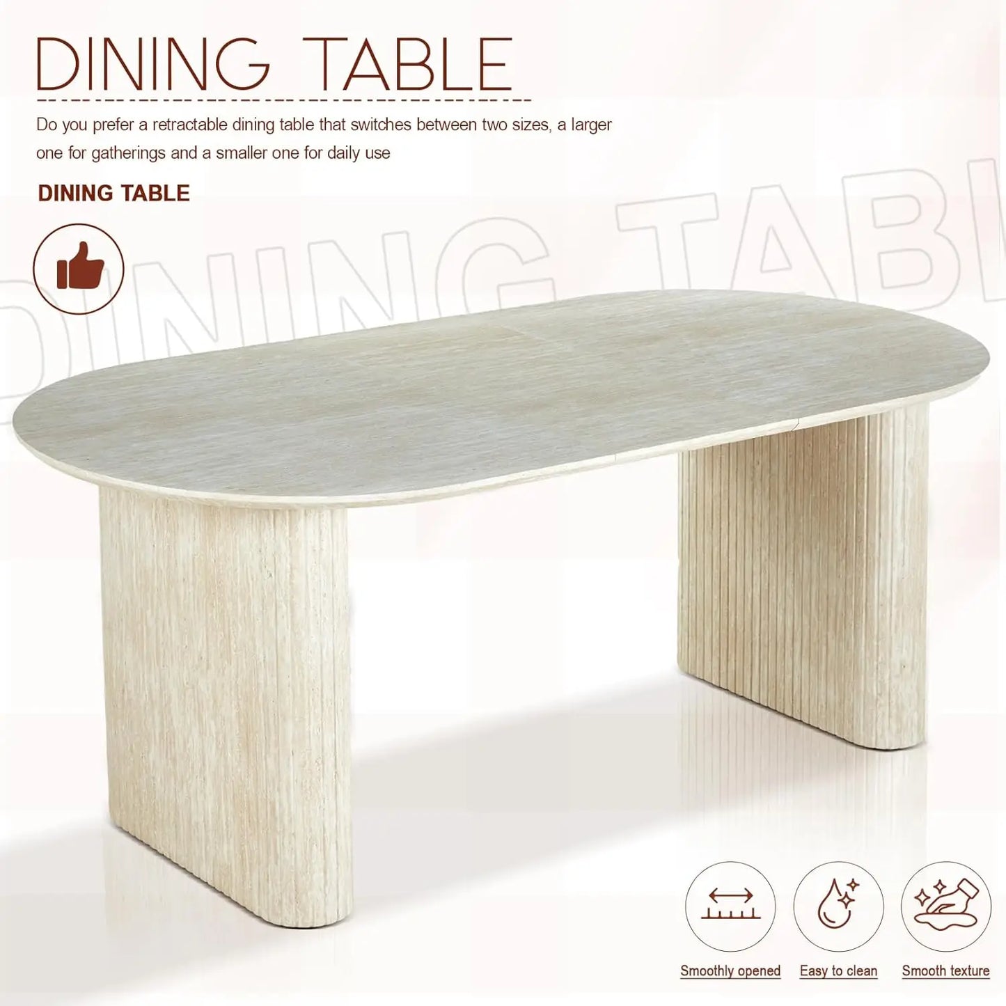 Curved Fluted Base Extendable Oval Dining Table