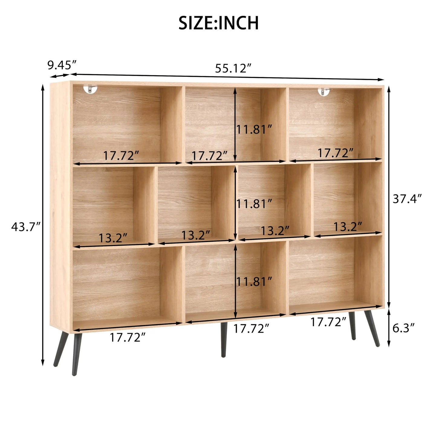 Freestanding Cubes Bookshelves Storage Organizer with 5 Iron Legs