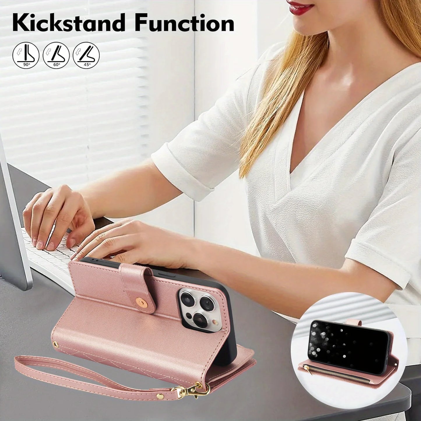 Cross-body PU Leather Wallet Flip Case with Zipper Card Slot