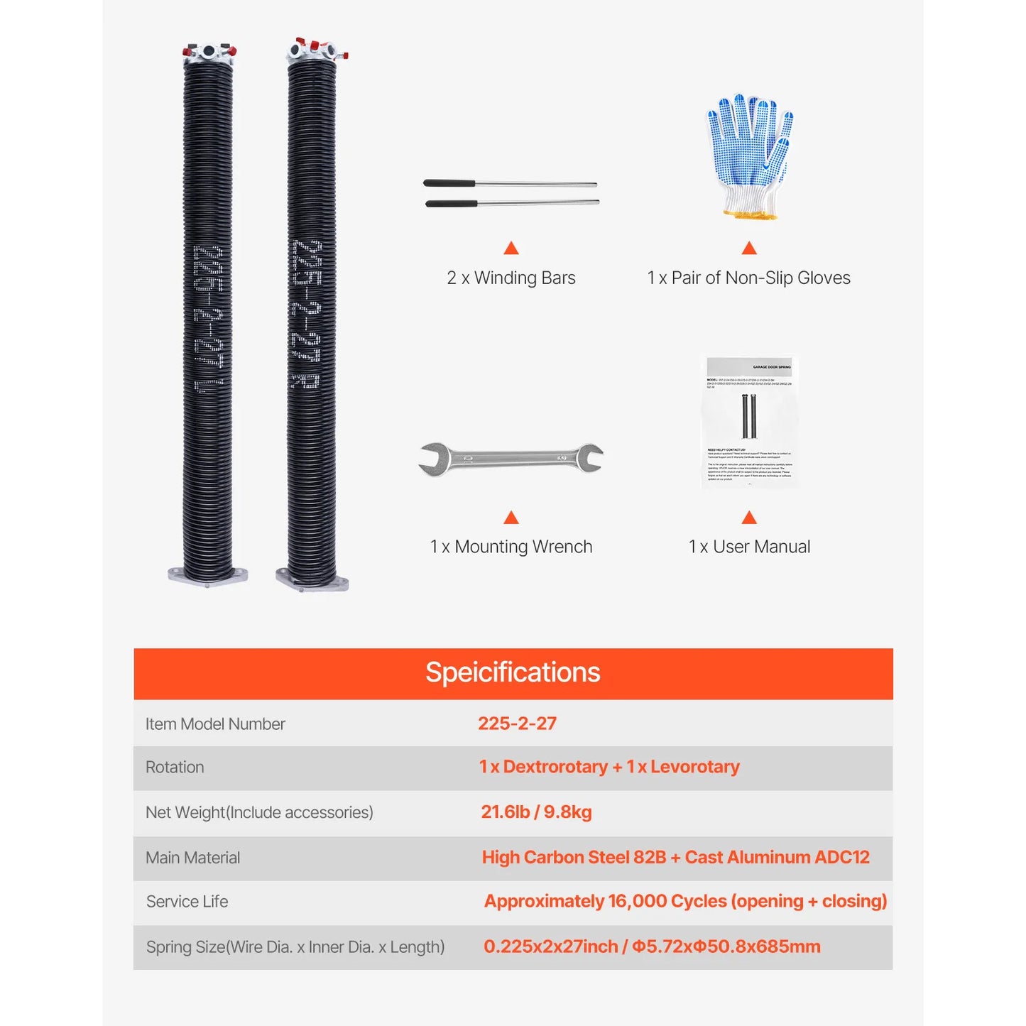 Electrophoresis Black Coated for Replacement Garage Door Torsion Springs
