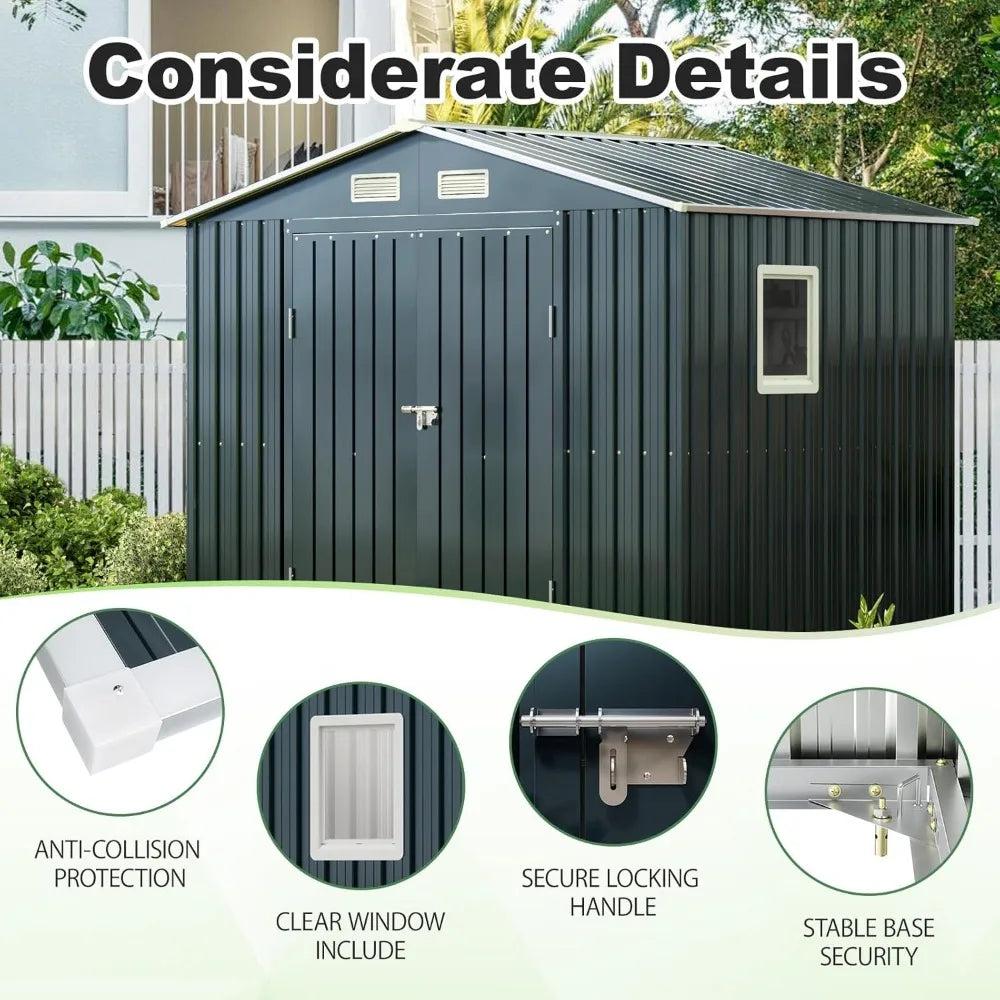 Outdoor Steel Storage Shed with Clear Window