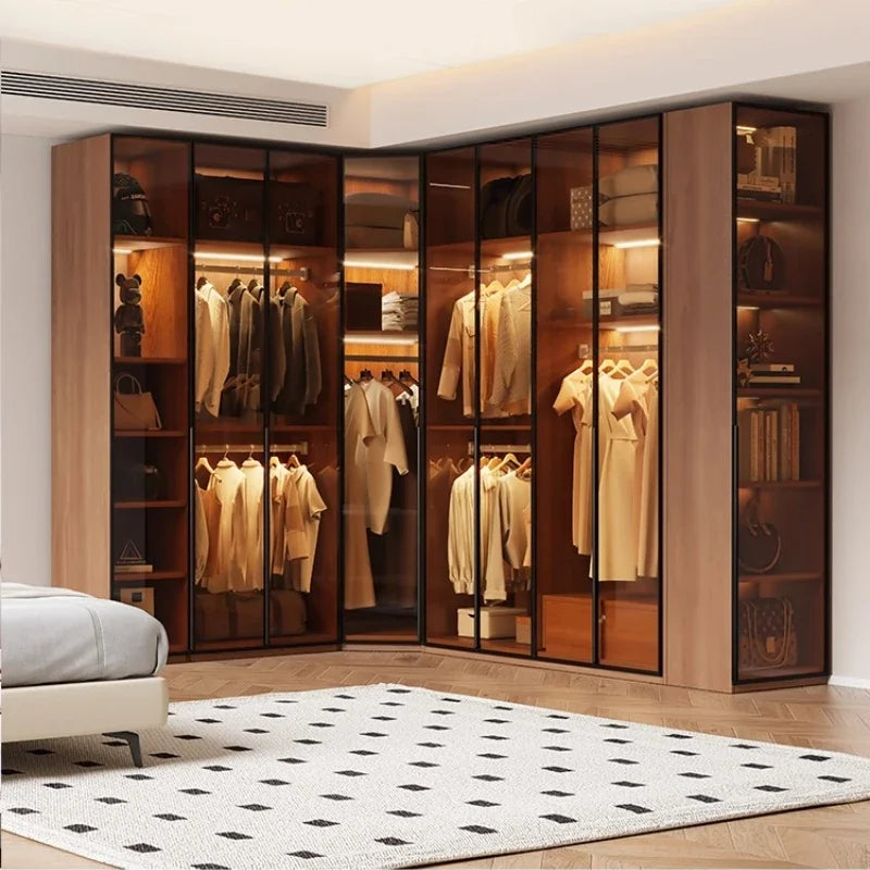 Modern Glass Wardrobe with Combination Storage Cabinet