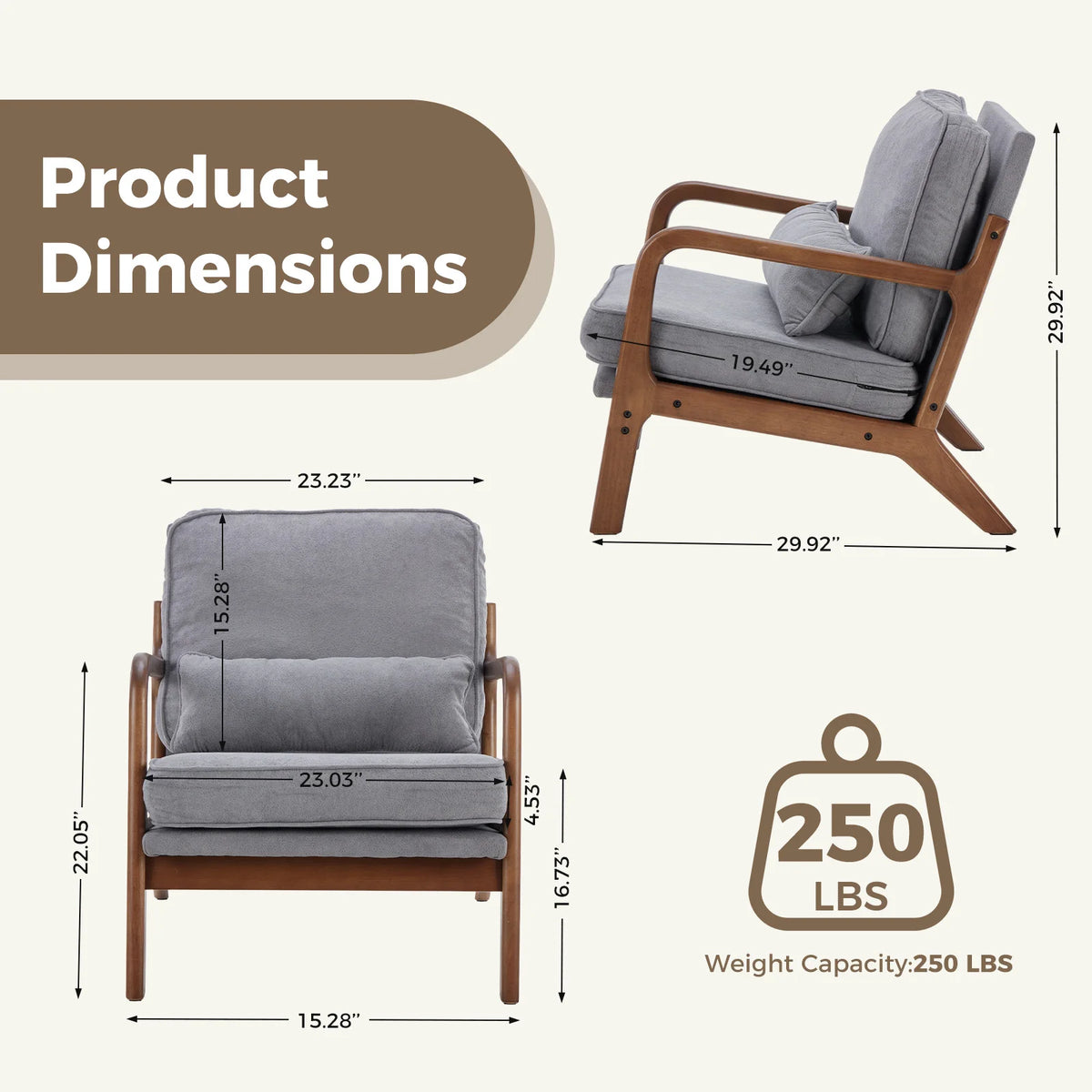 Mid Century Modern Solid Wooden Frame Accent Chair