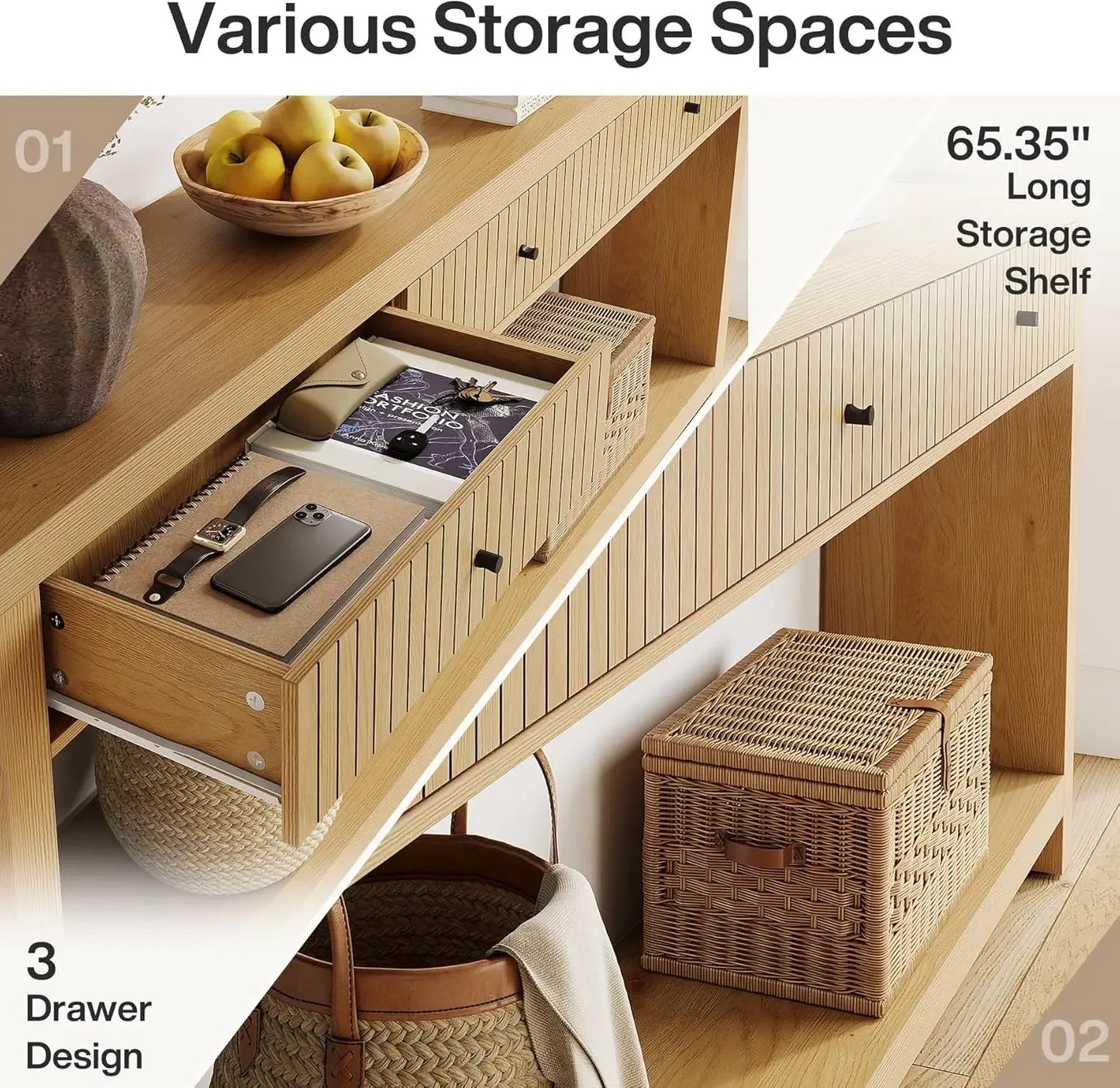 Wood Console Table with Drawers