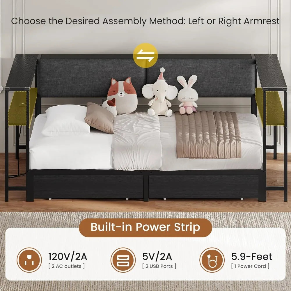 Twin Daybed with Storage Bookcase and Drawers