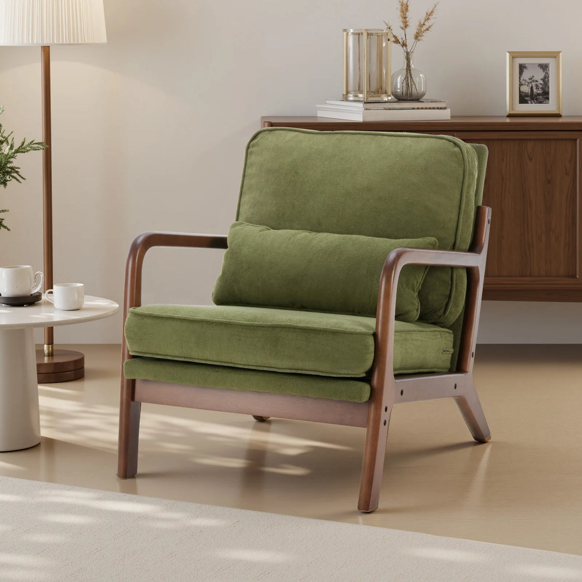 Mid Century Modern Solid Wooden Frame Accent Chair