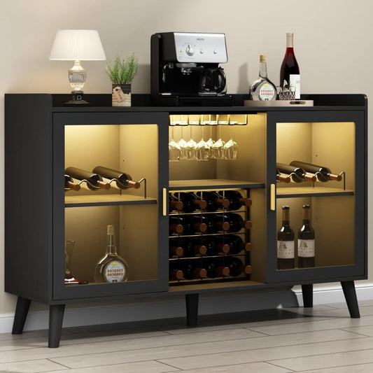 LED Light Wine Bar Cabinet with Rack And Glass Holder