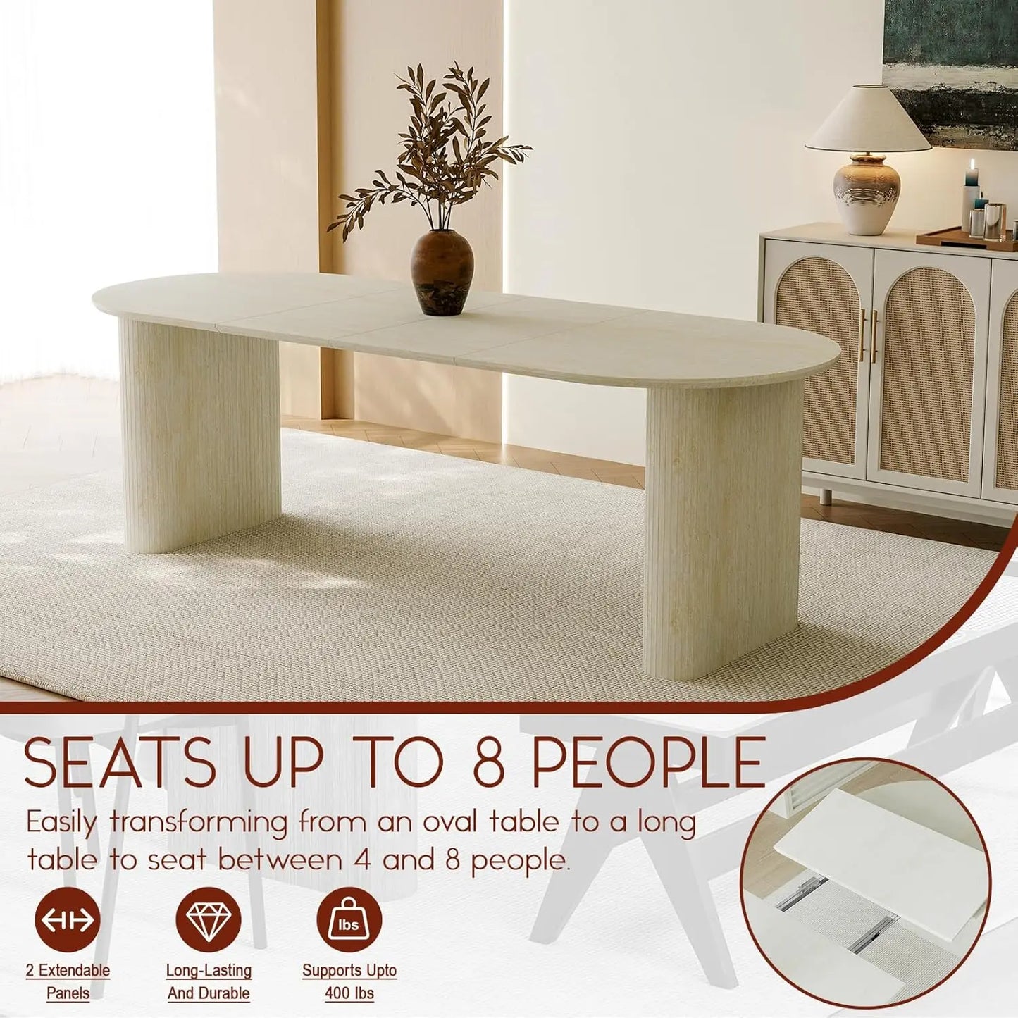 Curved Fluted Base Extendable Oval Dining Table