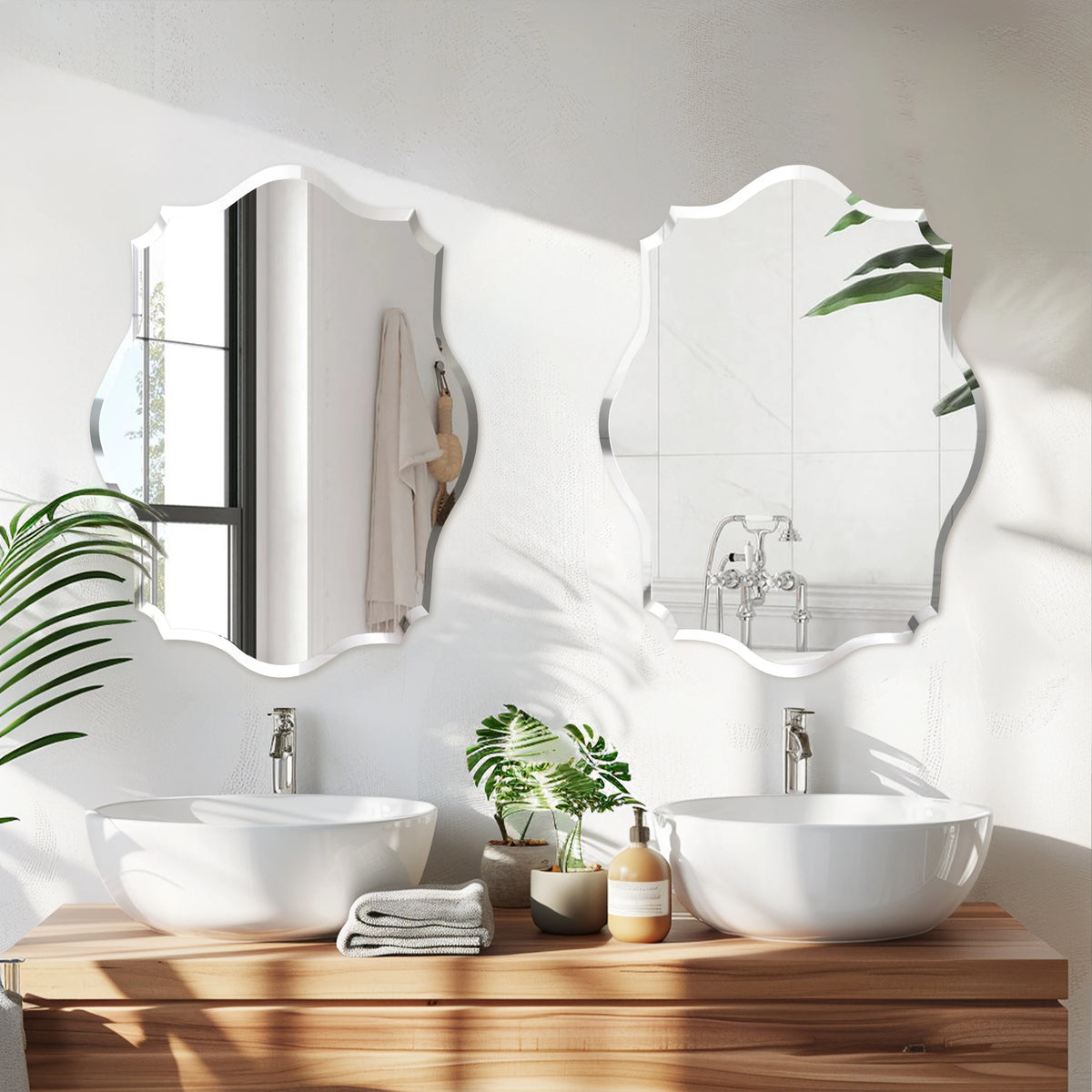 Wall Mirror Scalloped Frameless Beveled Edge Polished Mirror