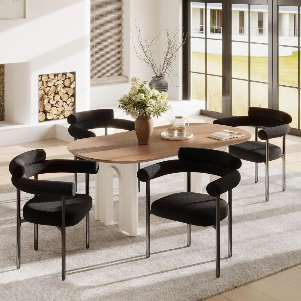 Modern Black Boucle Dining Chair with Arms Set of 4