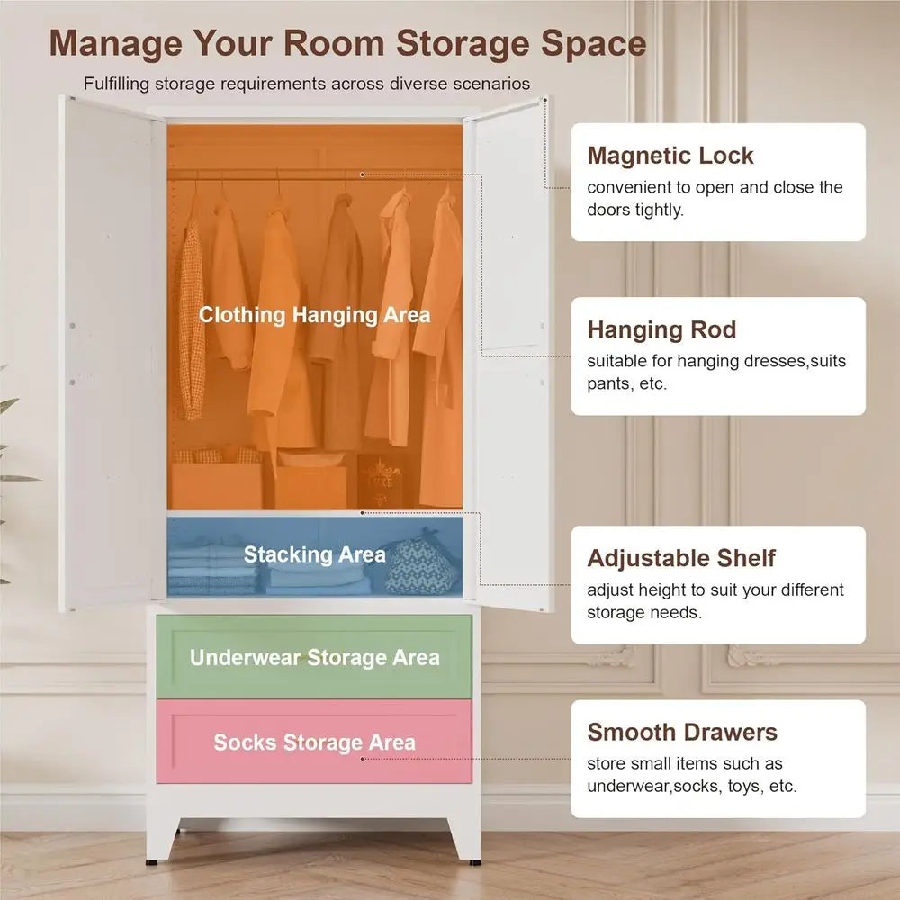 Wardrobe with Hanging Rod and Shelves