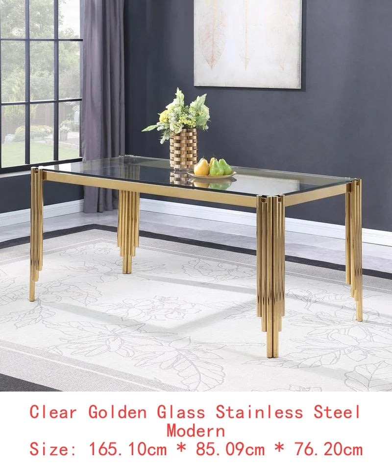 Rectangular Glass Top & Polished Gold Legs, Modern Style Table