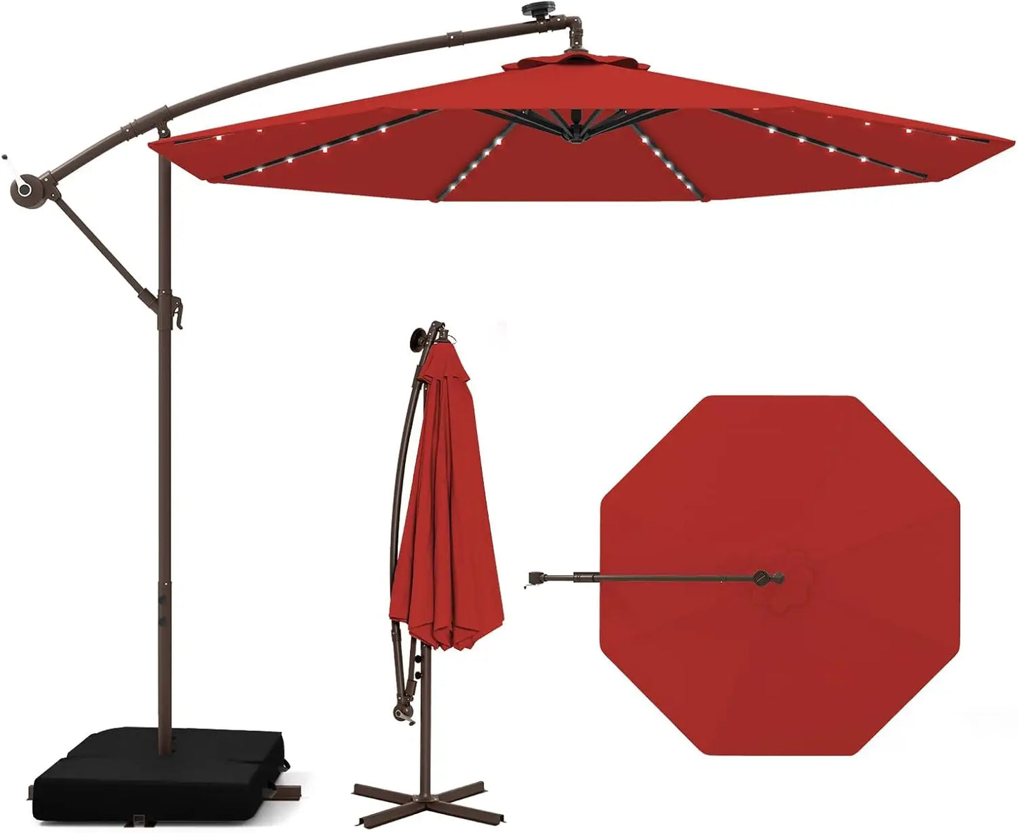 Offset Patio Umbrella with Base Included and Solar LED Lights