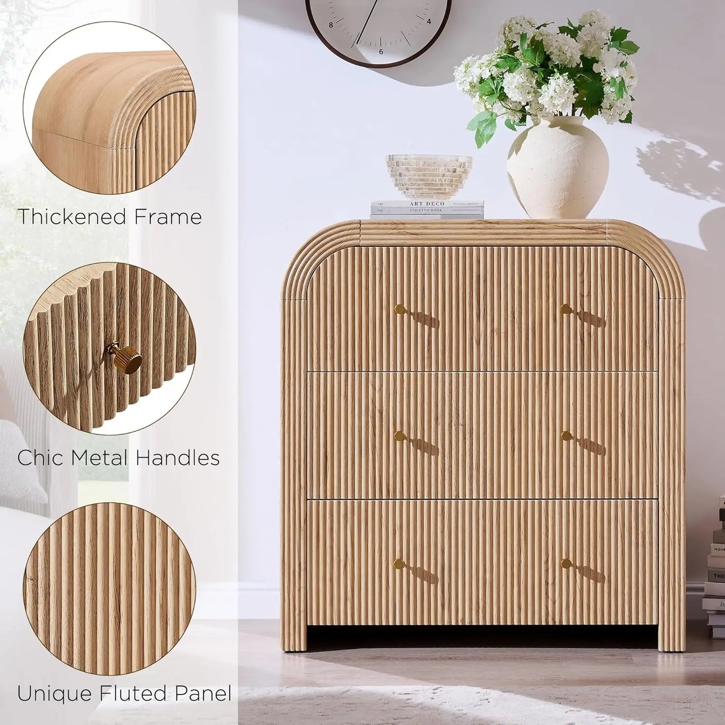 Fluted End Table Nightstand Charging Station