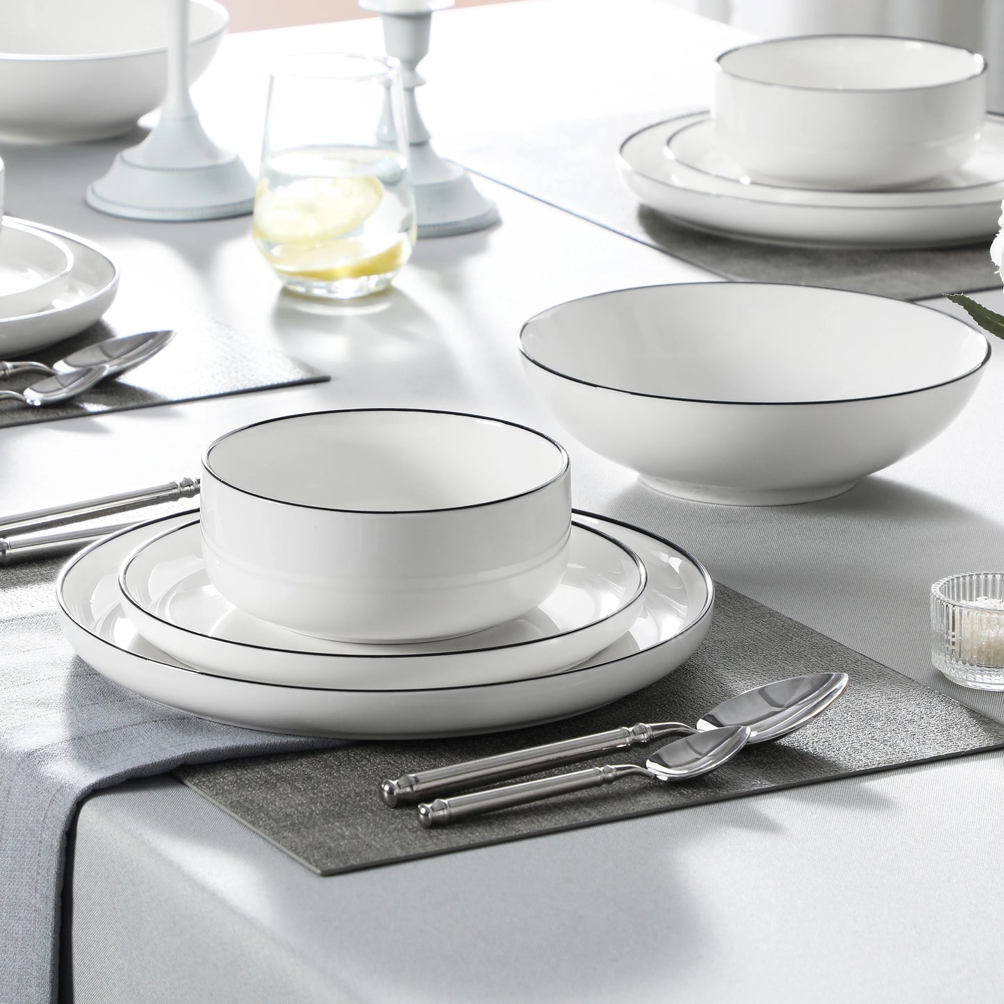 Ceramic Plates Black Rim Porcelain Dinnerware Set