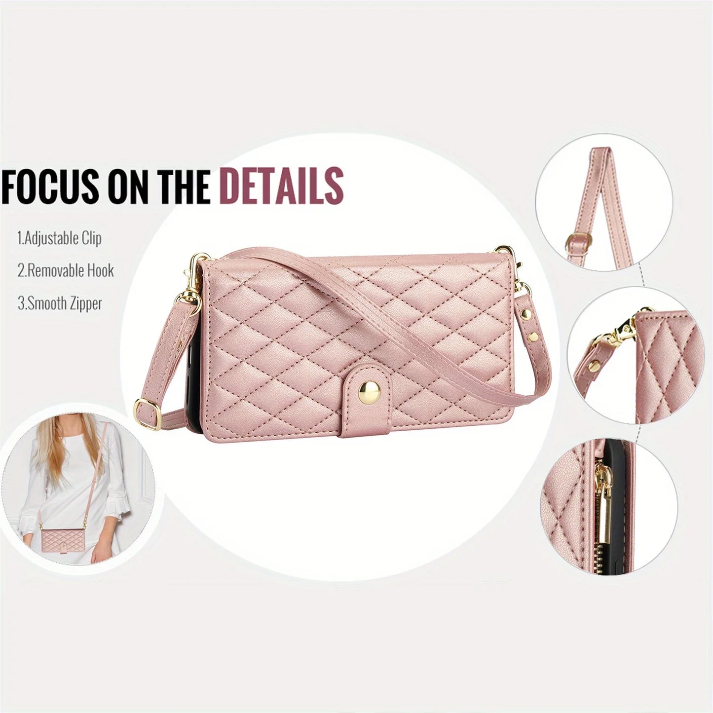 Cross-body PU Leather Wallet Flip Case with Zipper Card Slot