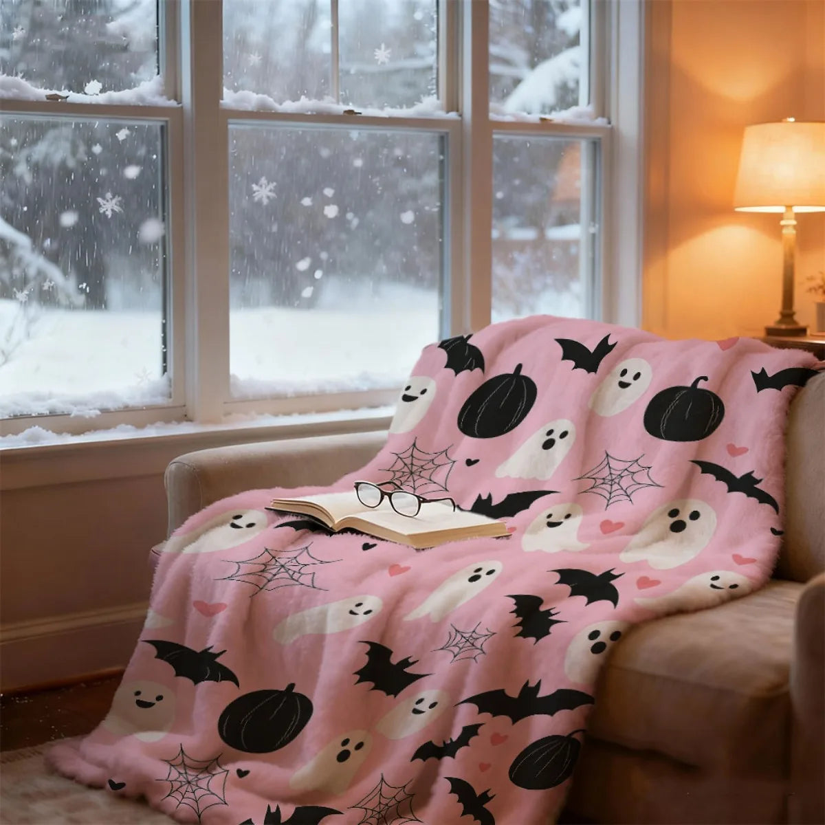 Bedspread with Ghosts, Bats, Hearts & Balloons