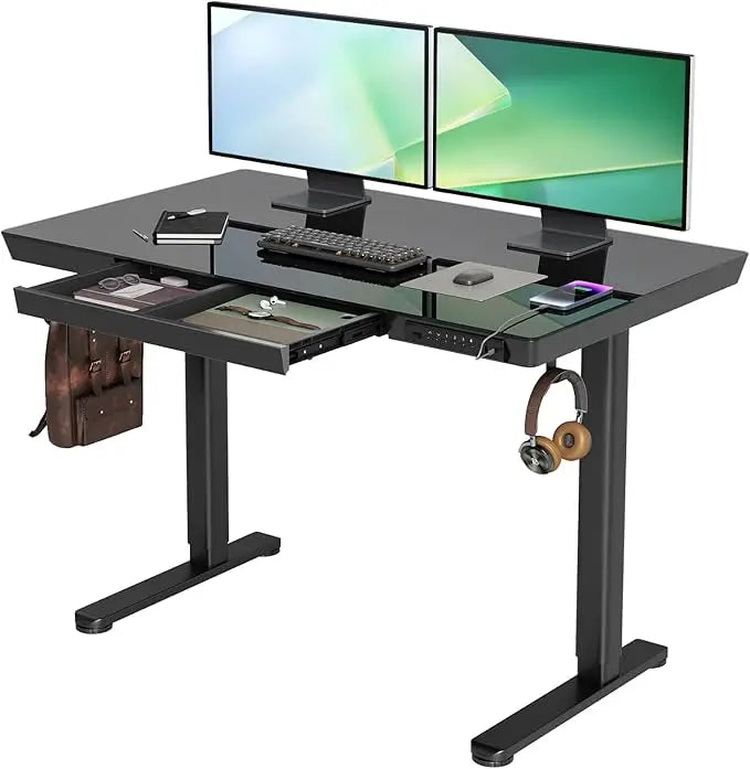 Glass Standing Desk with Drawers
