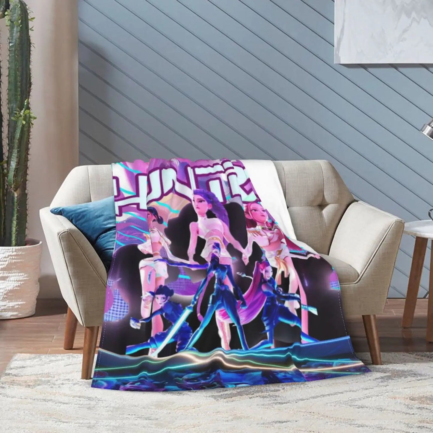 Huntrix Girls K-Pop Demon Hunter Anime-Inspired Flannel Throw Blanket