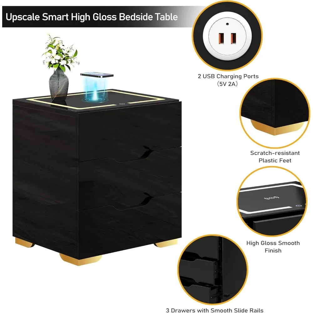 Smart Bedside Table with Adjustable LED Lights