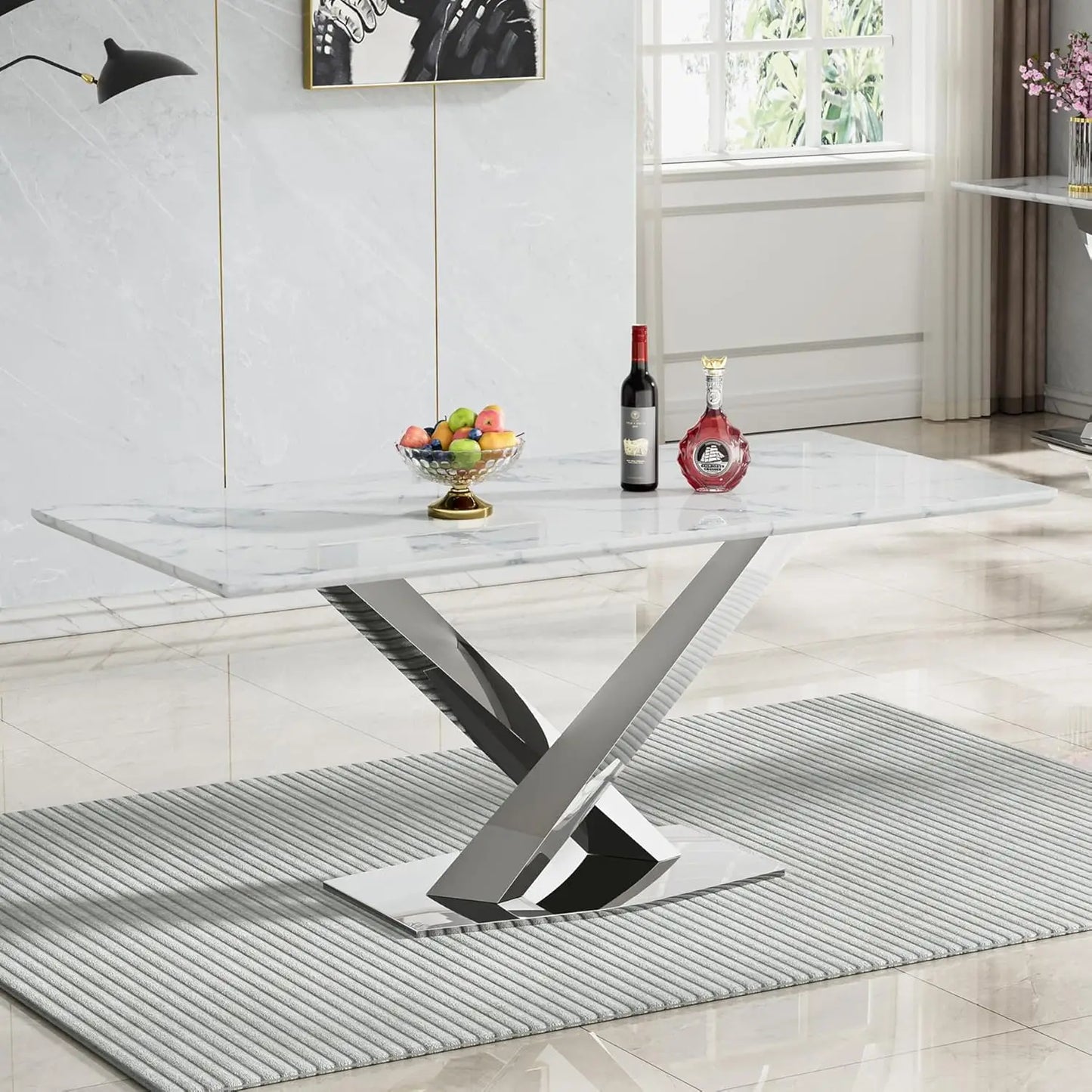 Modern Faux Marble Rectangular or Round Dining Table