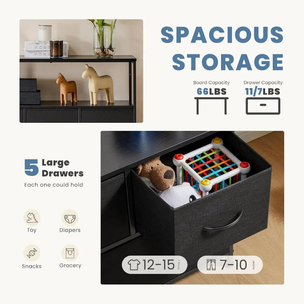 TV Stand Dresser with 5 Fabric Storage Drawers Media Console
