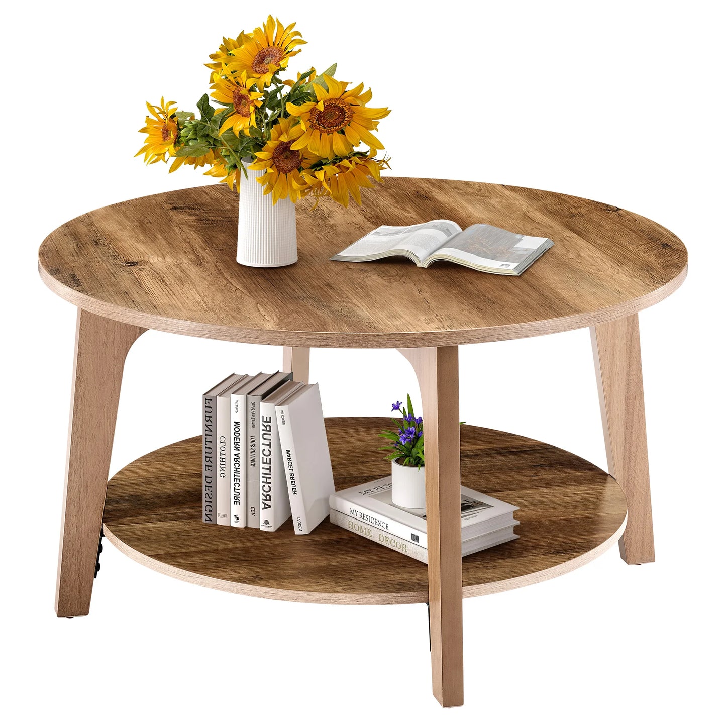 Wood Round Coffee Table with Storage Capacity