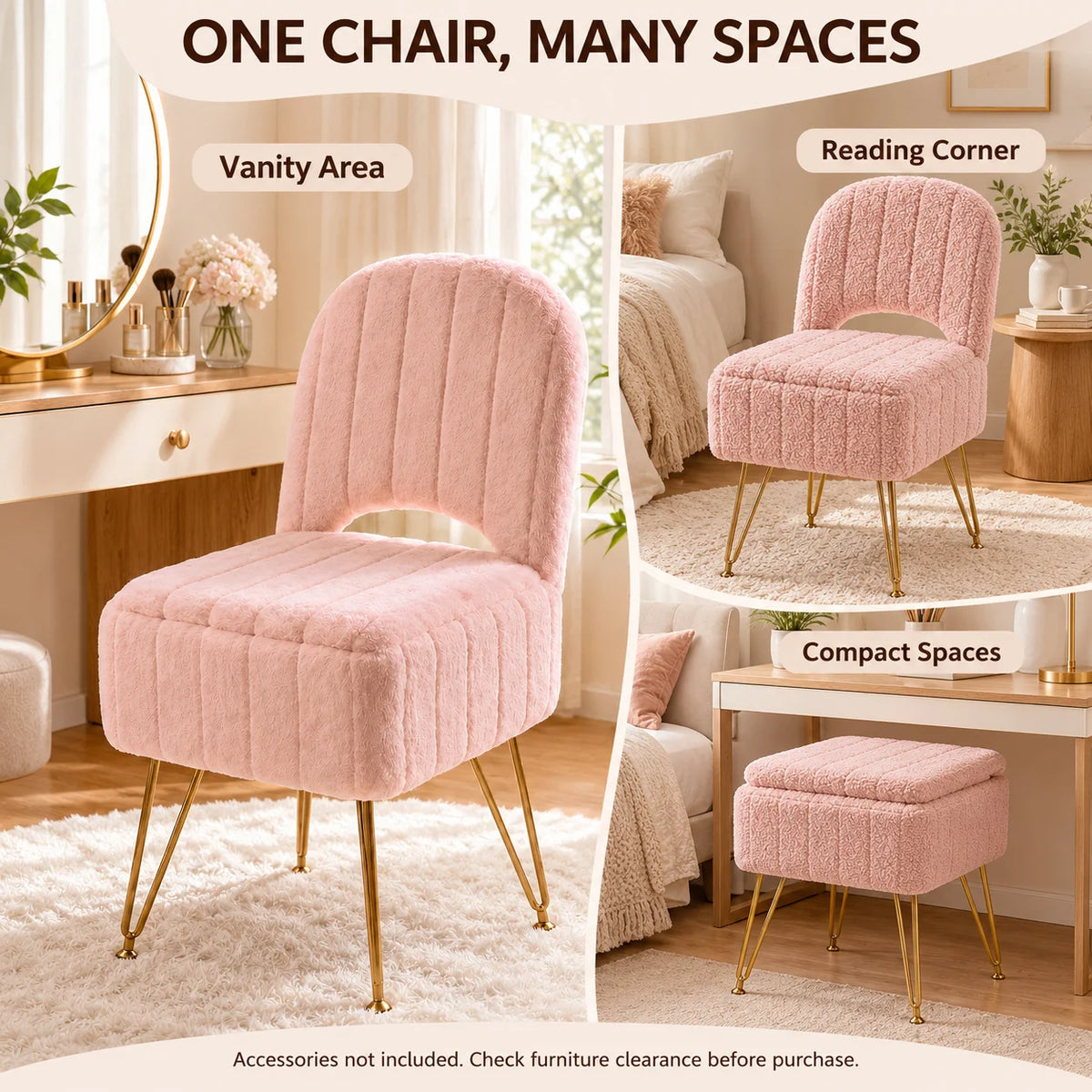 Storage Vanity Chair with Adjustable Folding Backrest