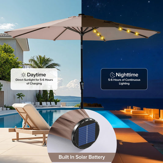 LED Lights Solar Patio Umbrella UV-Resistant