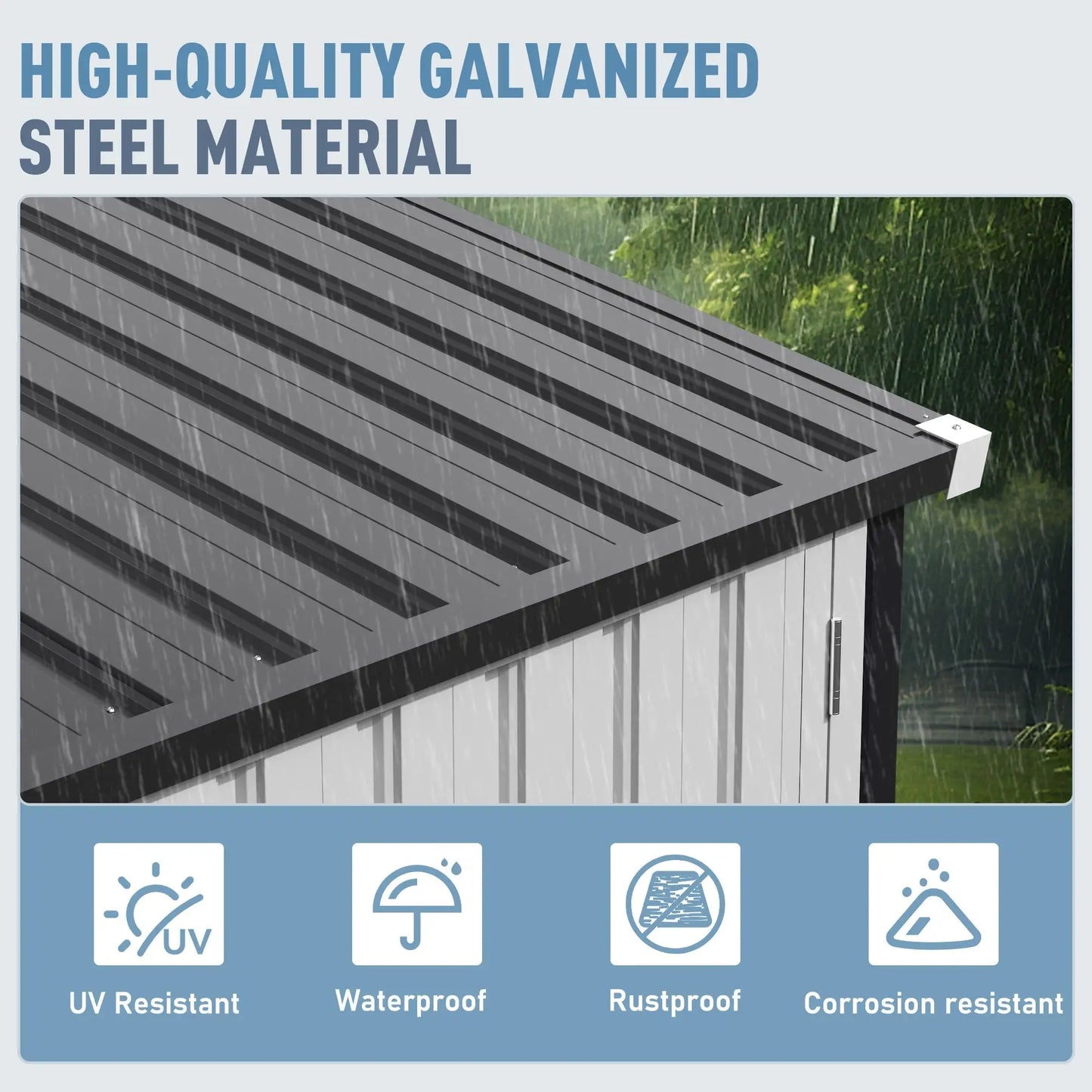 Heavy-Duty Metal Frame Storage with Window and Lockable Tool Shed