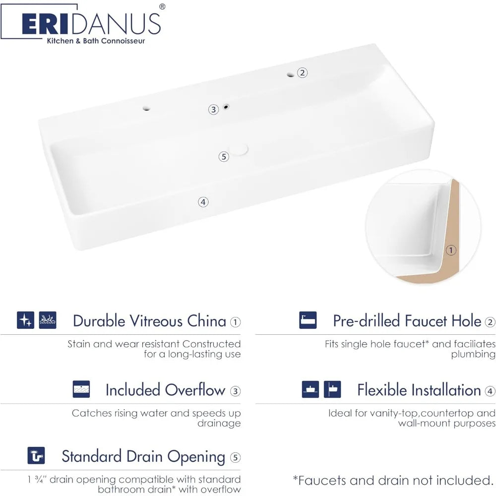 Ceramic Rectangular Floating Wall Mount Vessel Sink