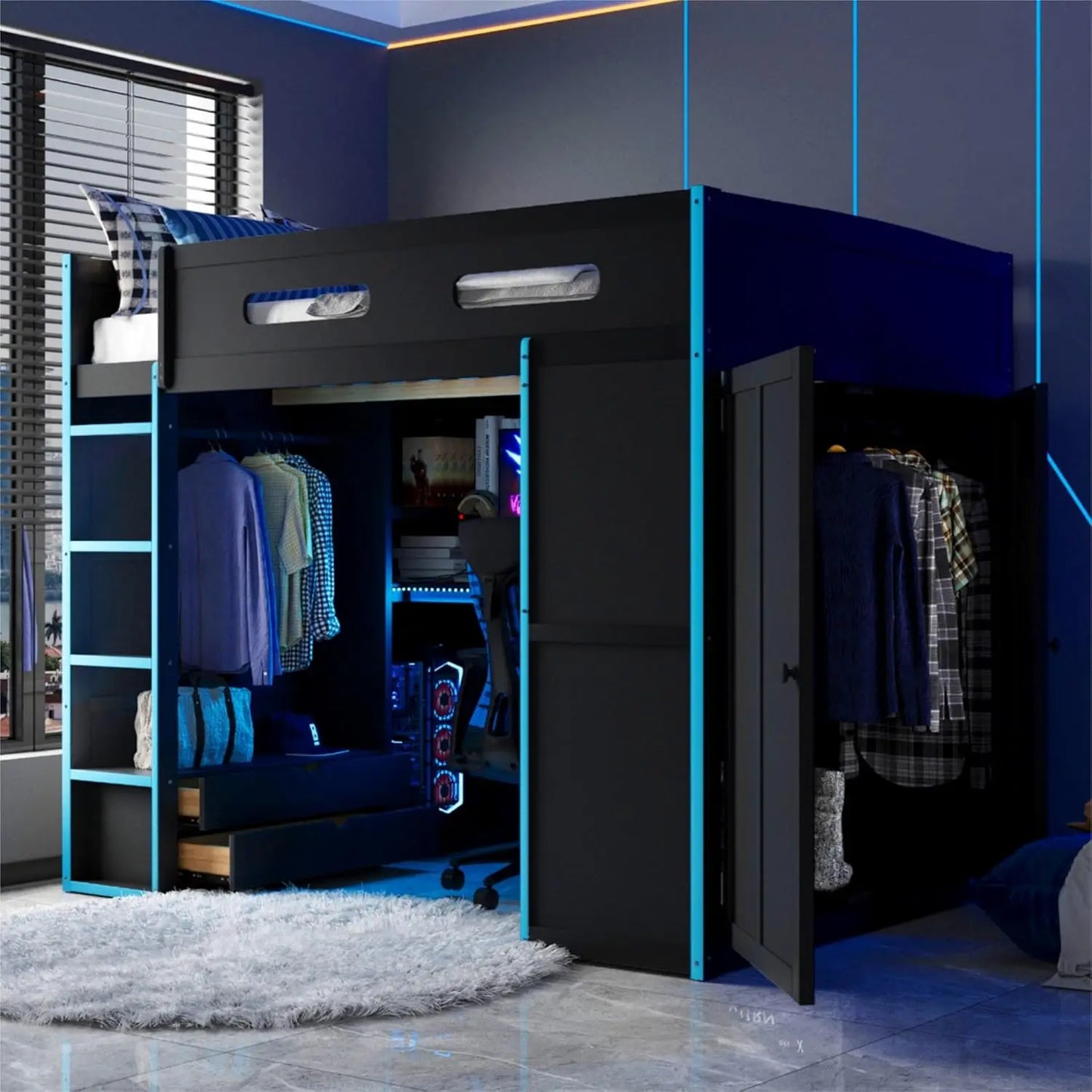 Full Wood Gaming Loft Bed