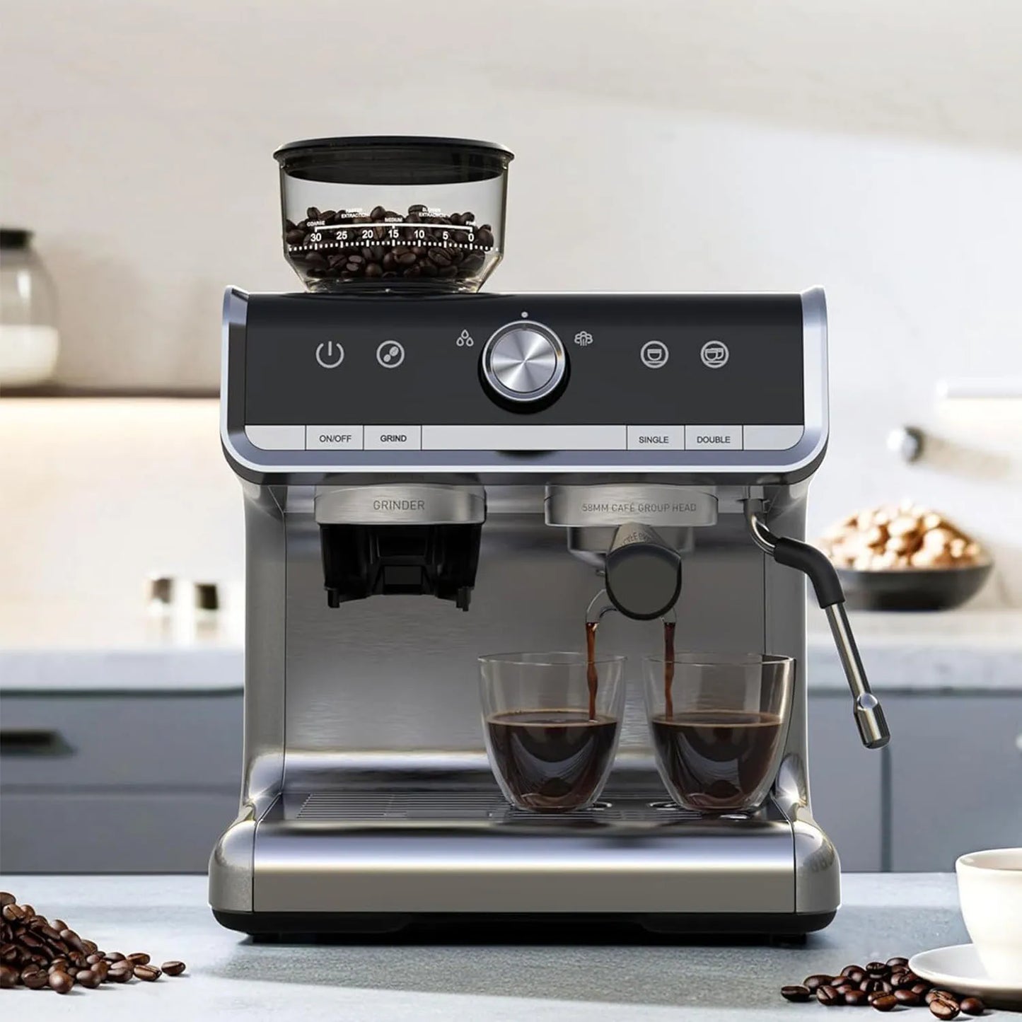 Semi Automatic Espresso Maker with Grinder for Latte Cappuccino