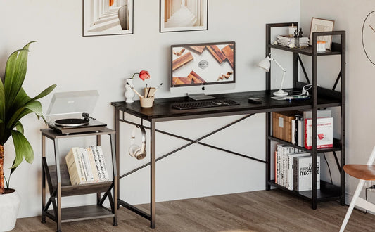 Computer Desk with Power Outlet with Storage Shelves and USB Ports Charging Station