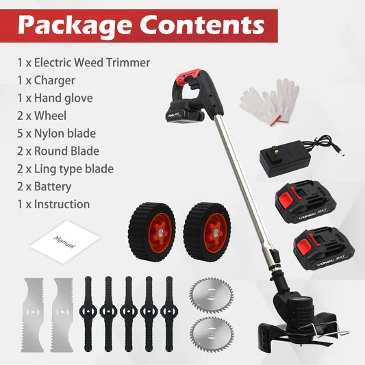 Cordless Electric Weed Wacker with 2x2.0Ah Battery 21V