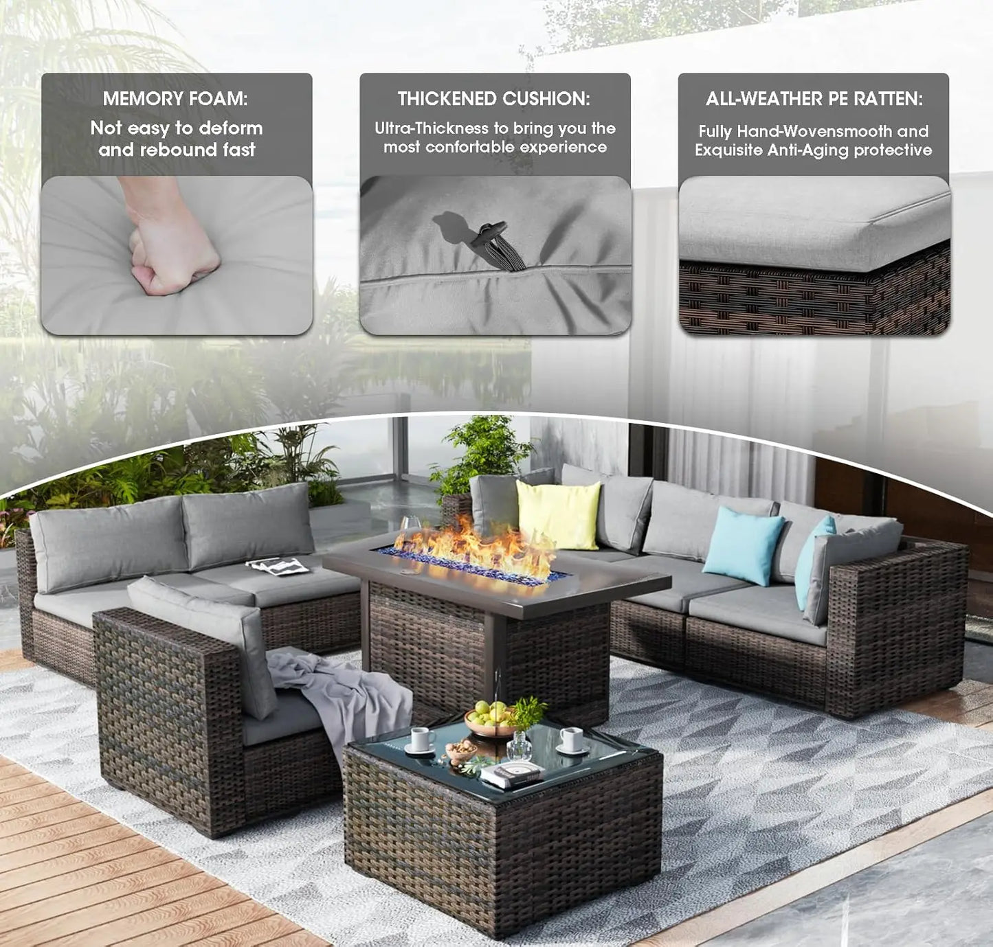 Sectional Patio Furniture Set with Fire Pit