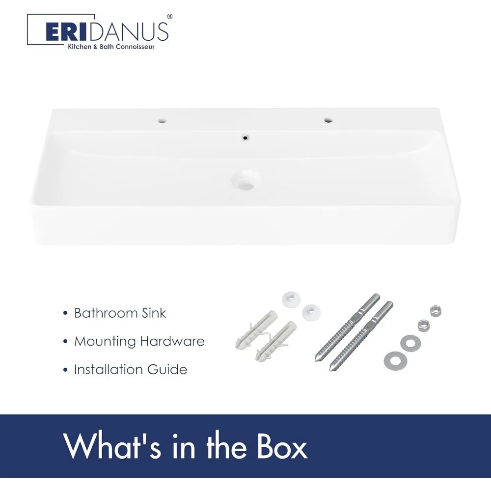 Ceramic Rectangular Floating Wall Mount Vessel Sink