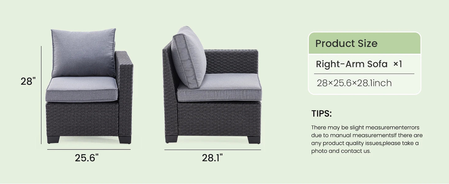 Patio Sectional Sofa Set with Ottoman, Water/Oil/Stain-Resistant Fabric